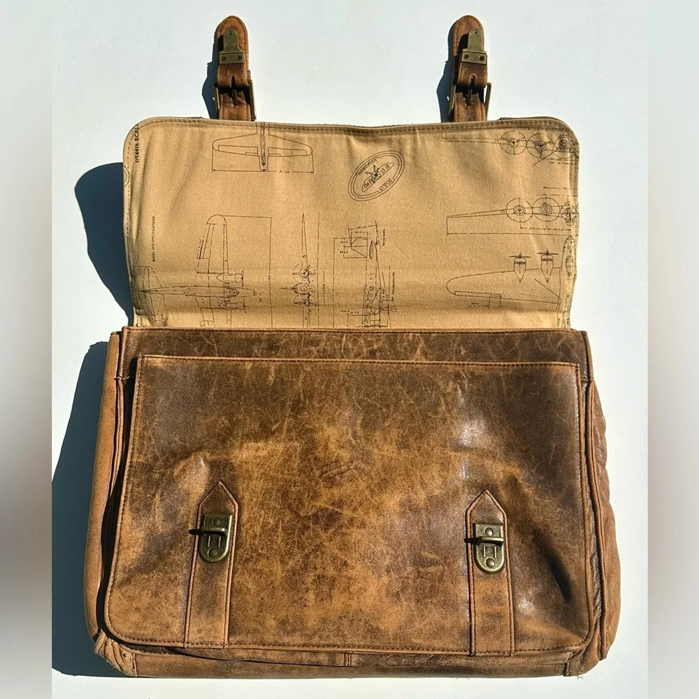 Scully Lamb Skin AeroSquadron Leather Briefcase Messenger Bag - Orange Brown